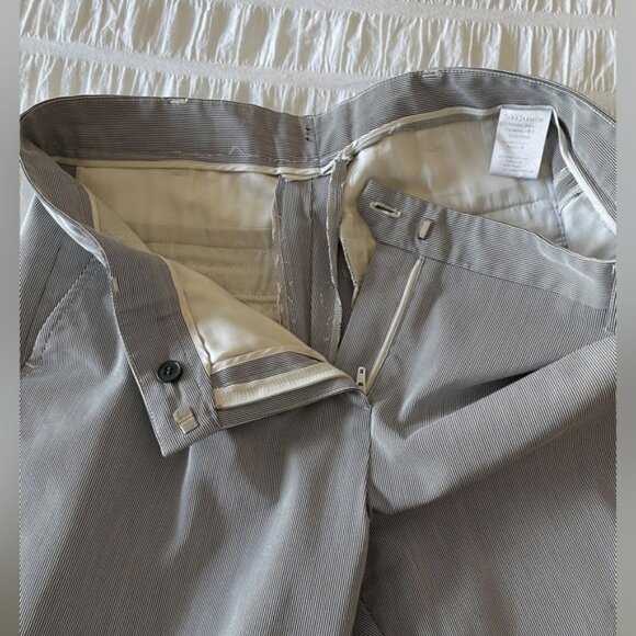 Tara Jarmon Cropped Taper Leg Pants Cuff Very Fine Blue Grey Pinstripe Office - Picture 3 of 10